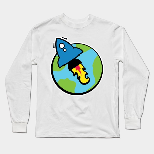 Rocket And Planet Long Sleeve T-Shirt by nickemporium1